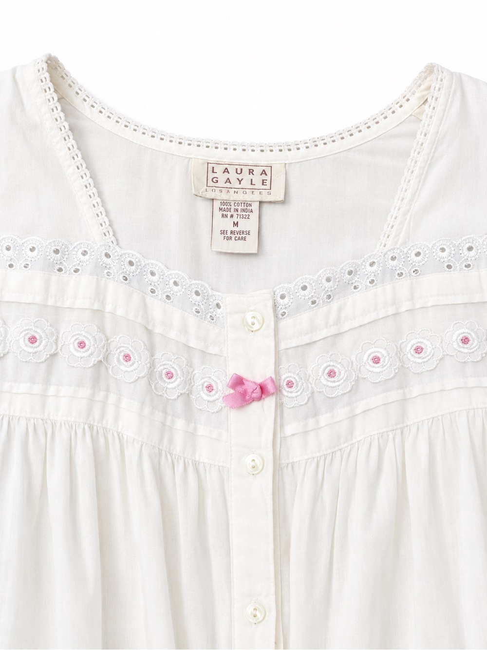 Vintage 100% Cotton Nightgown with Pink Trim - Picture 2 of 3
